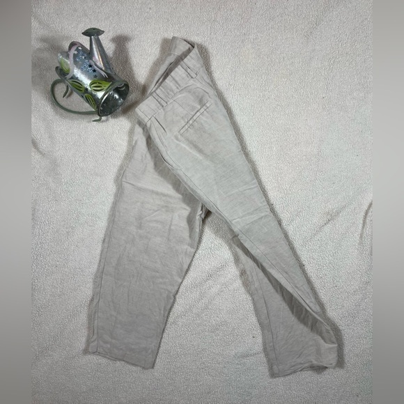 H&M Linen Blend Pleated Light Beige Highrise Cropped Pants Size 4 - Picture 8 of 9